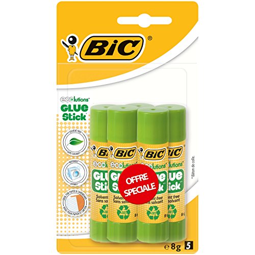 Tube de colle Bic sans solvant fabriqués avec du plastique recyclé à 100%, 8 grammes, lots de 5